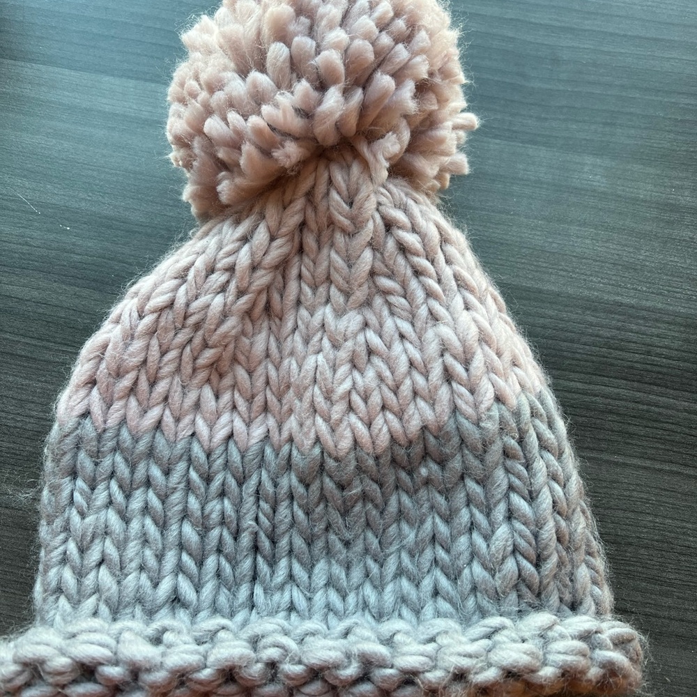 Cozy Pink and Gray Knit Warm Winter Hat. Never worn/used!